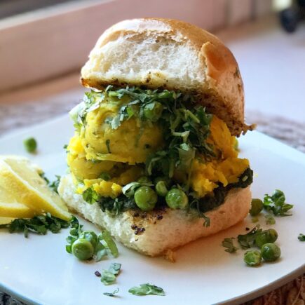 Potato Pav with Blistered Peas