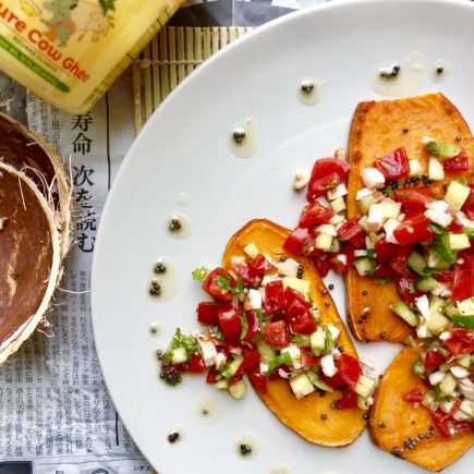 Ghee Basted Sweet Potato Toasts with Indian Bruschetta