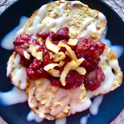 10 Minute Vegan Peanut Butter French Toast, Raspberry-Banana Compote