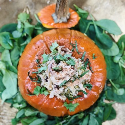 Whole Roasted Stuffed Pumpkin with Rice (vegan)