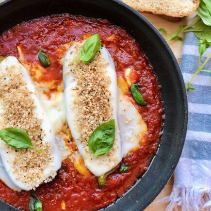 One Pan Skillet Eggplant Parmigiana (Vegan)